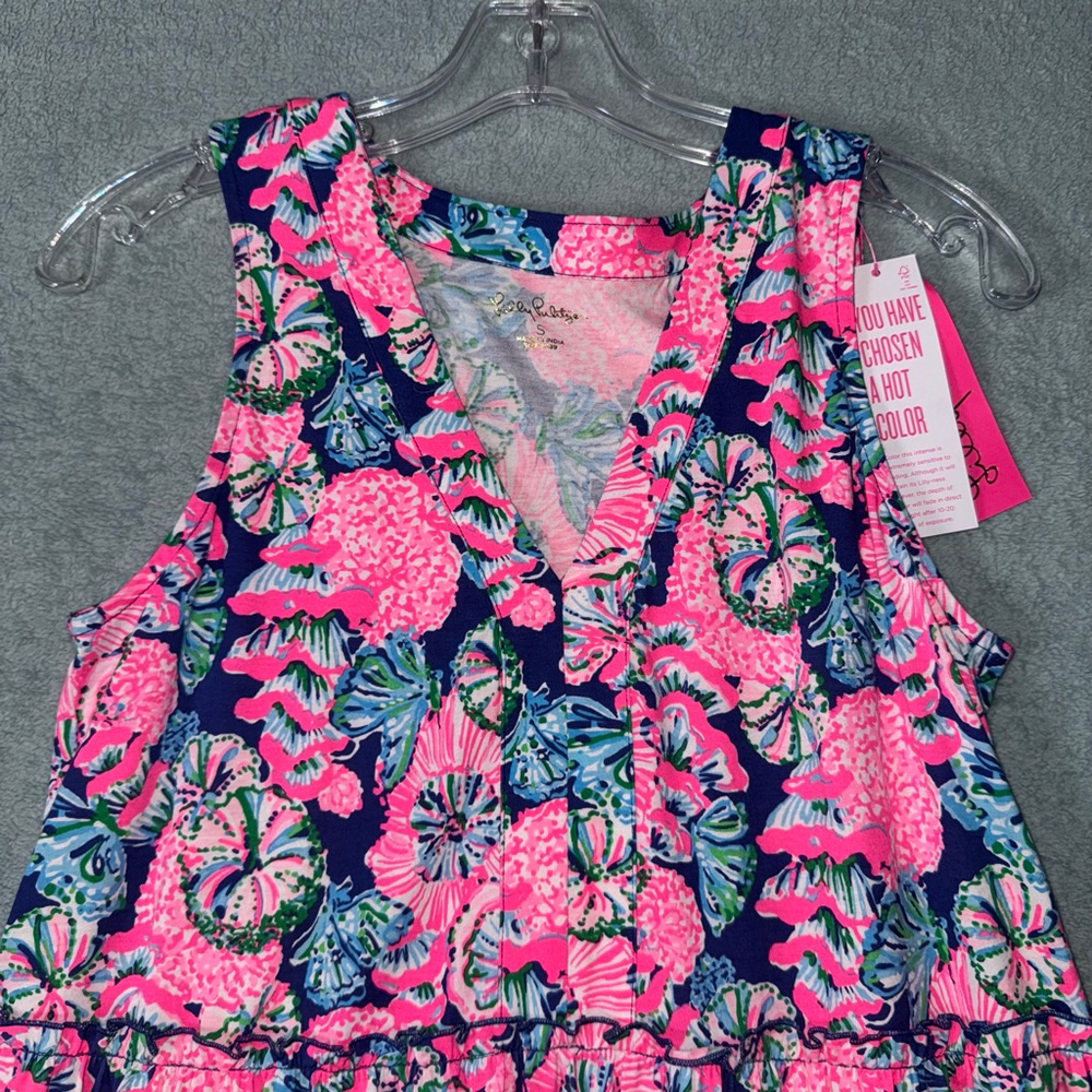 Lilly Pulitzer Lorina V-Neck Dress Oyster Bay Navy Shroom with View Sz Small NWT - Picture 8 of 12
